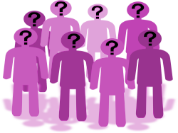 stilisierte Menschen mit Fragezeichen auf dem Kopf - Symbol: Wer sind die Mitarbeiter der Arzt-Praxis?